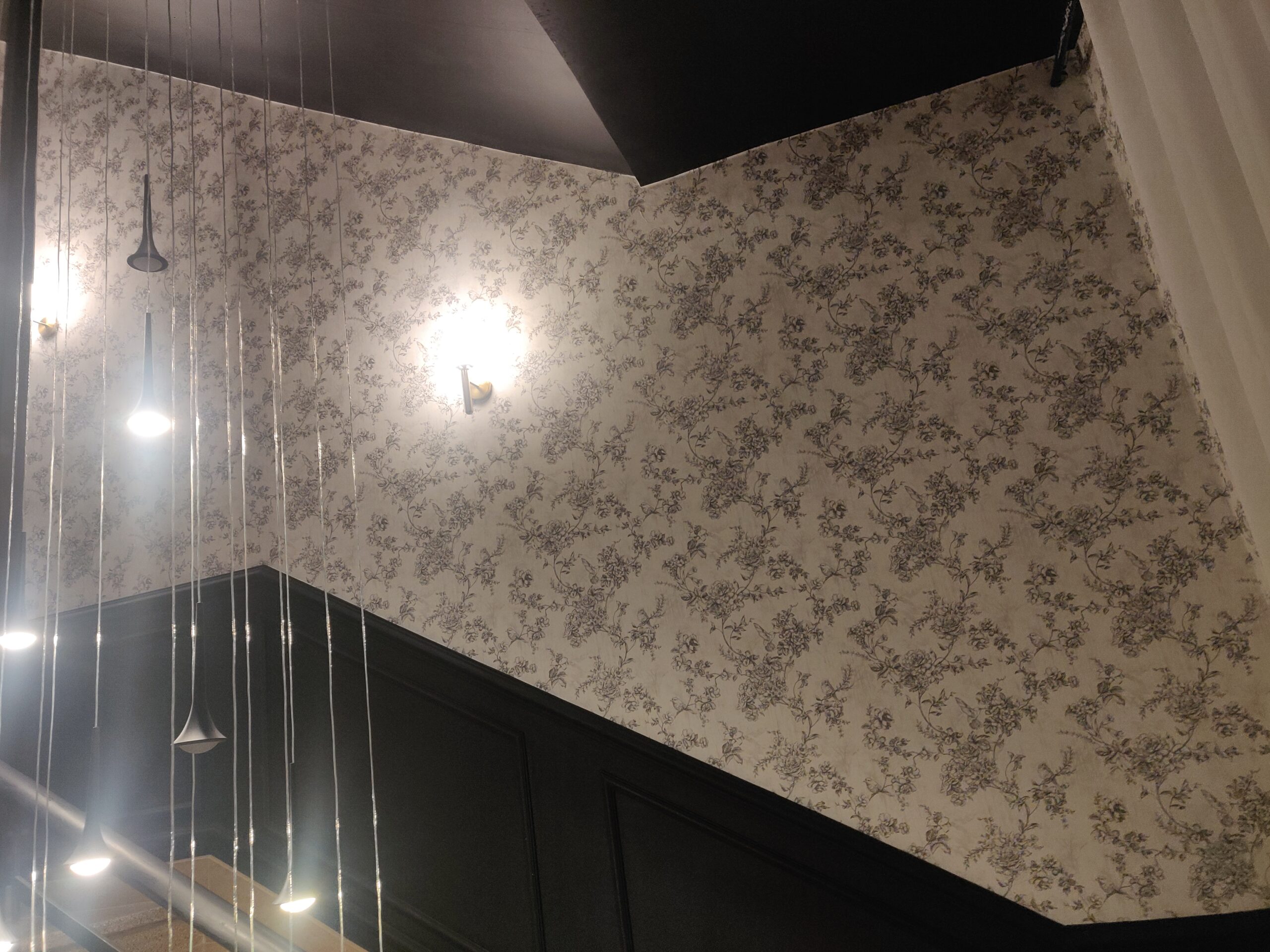 Floral wallpaper in Minneapolis installation.