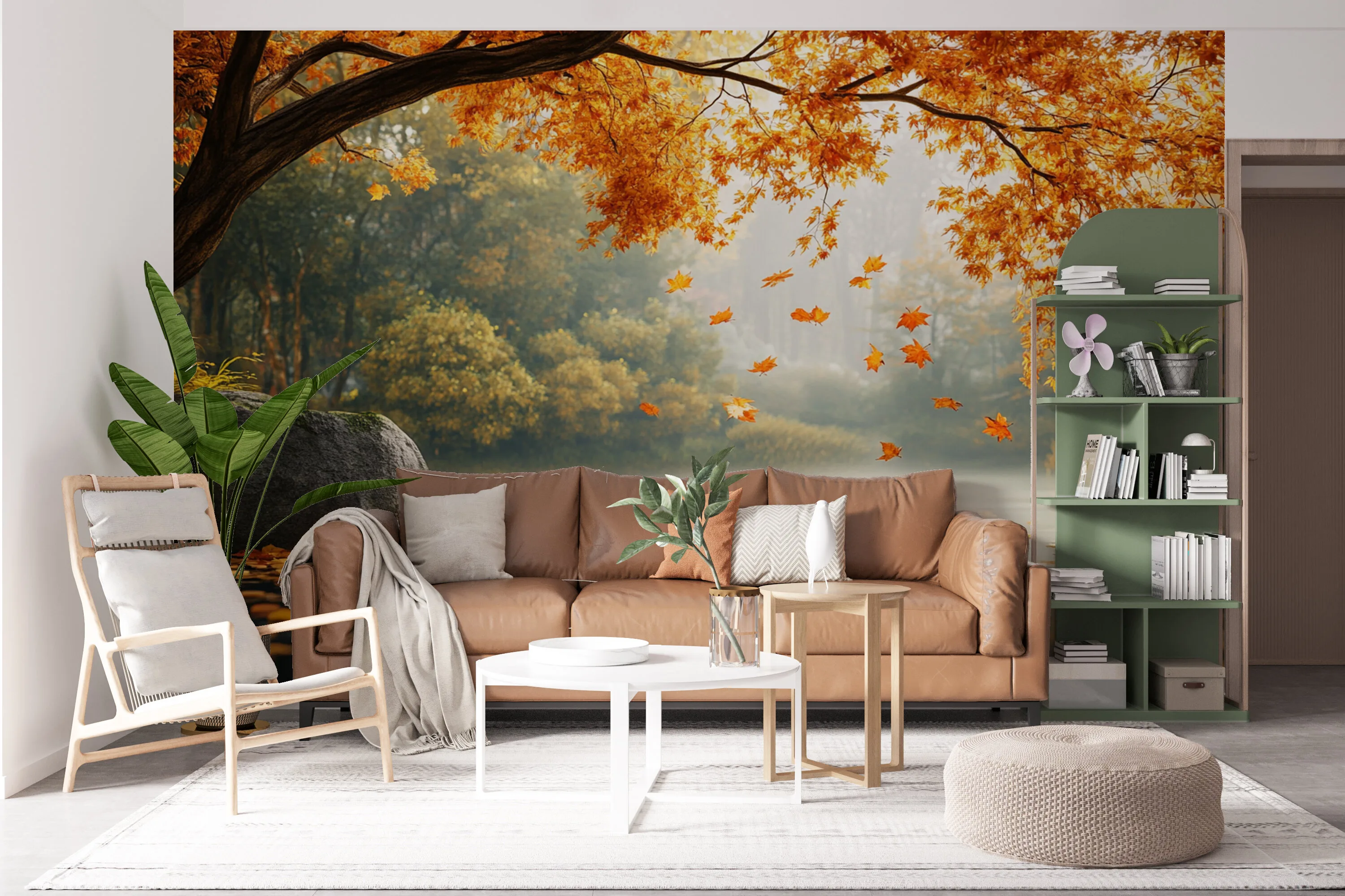 Rendered wallpaper image for Autumn Reflections in a Tranquil Landscape Wall Mural