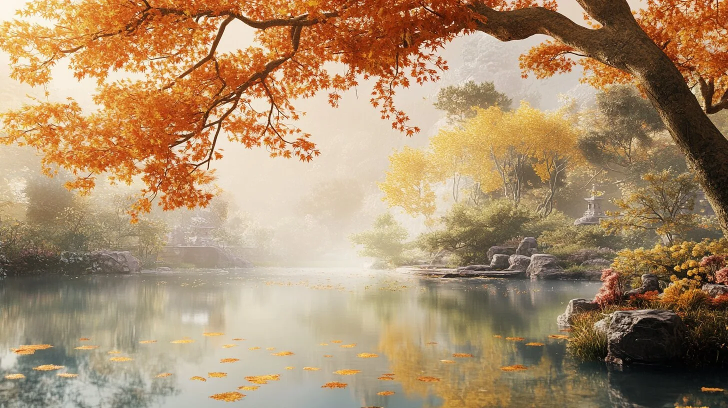 Main product image for Autumn Reflections in a Tranquil Oasis Wall Mural