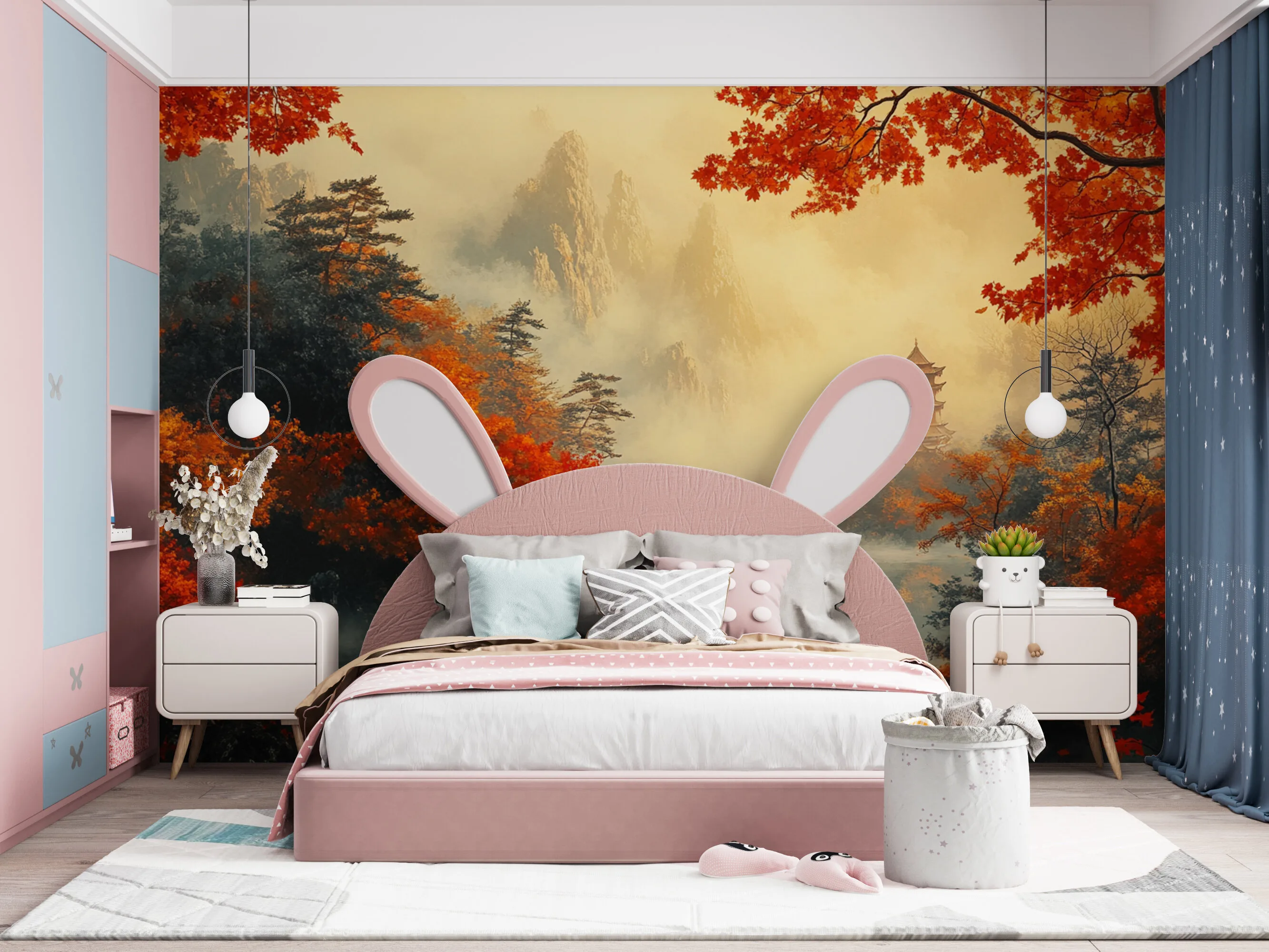 Rendered wallpaper image for Autumn Serenity in Misty Harmony Wall Mural