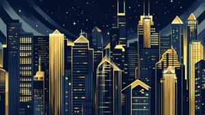 Alternative view of Celestial Cityscape in Art Deco Splendor Wall Mural
