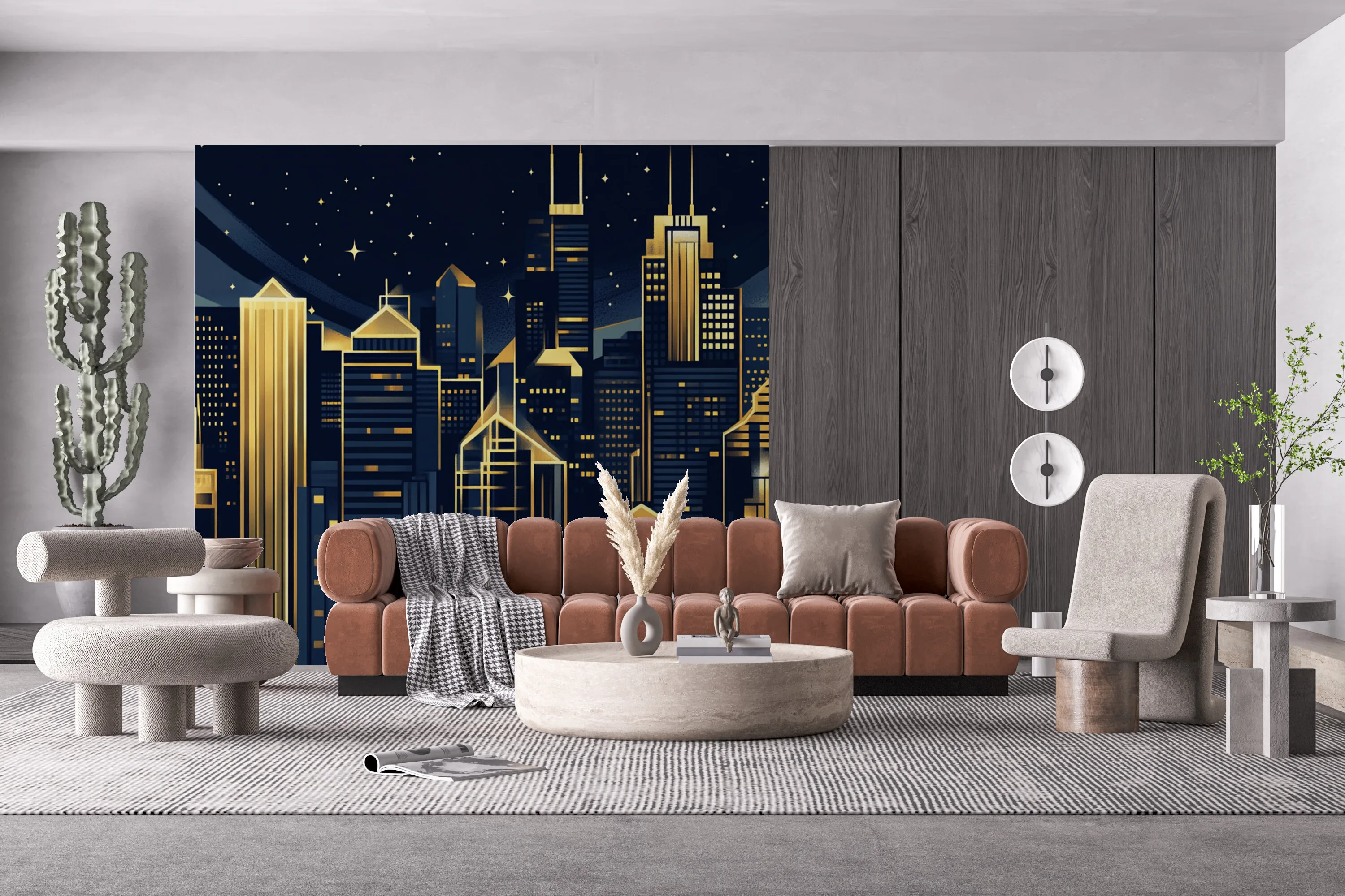 Rendered wallpaper image for Celestial Cityscape in Art Deco Splendor Wall Mural