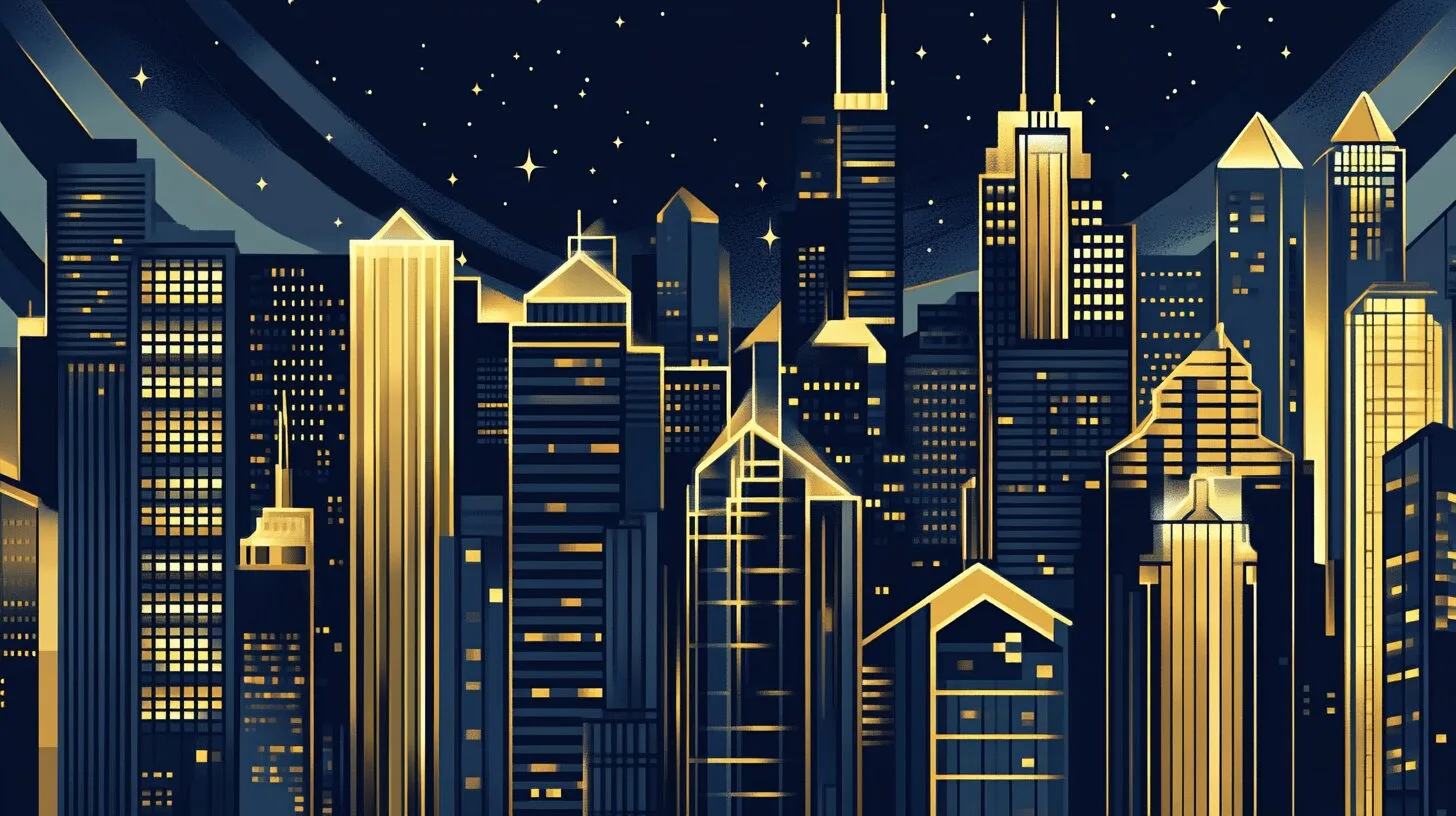 Main product image for Celestial Cityscape in Art Deco Splendor Wall Mural