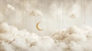Alternative view of Celestial Dreamscape of Soft Clouds and Stars Wall Mural