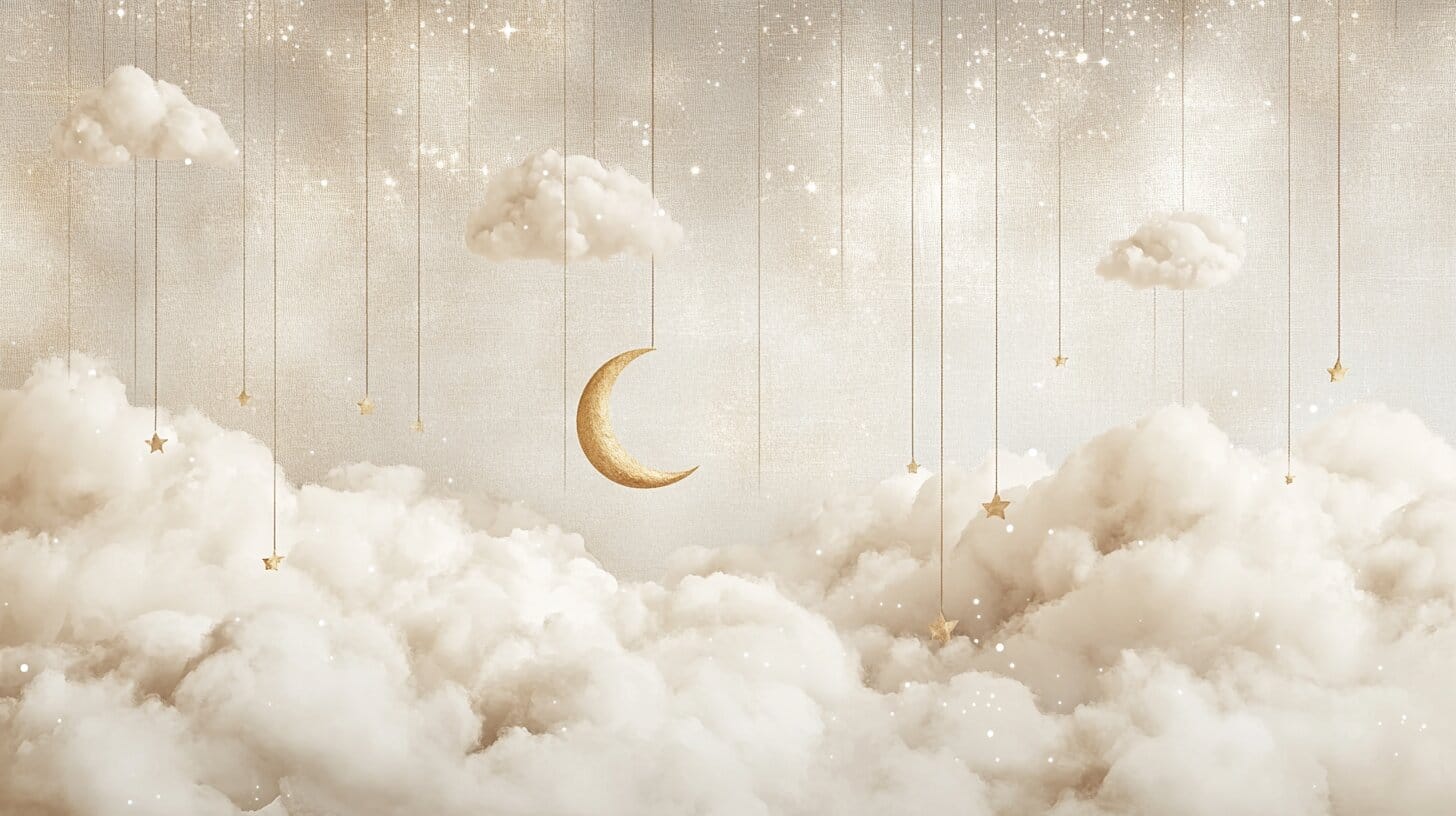 Main product image for Celestial Dreamscape of Soft Clouds and Stars Wall Mural