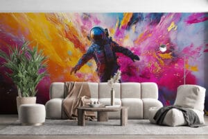 Astronaut in a cosmic setting with vibrant colors