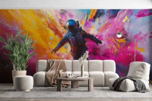 Astronaut in a cosmic setting with vibrant colors