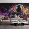 Astronaut in a colorful abstract space setting