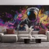 Astronaut in a colorful abstract space setting||