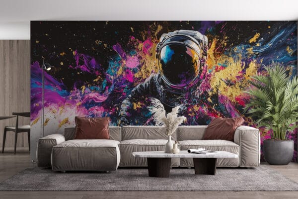 Astronaut in a colorful abstract space setting