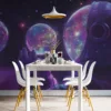 Astronaut in space surrounded by colorful cosmic bubbles||