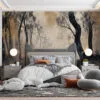 Stylized serene forest landscape with soft edges in muted colors
