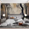Stylized serene forest landscape with soft edges in muted colors||