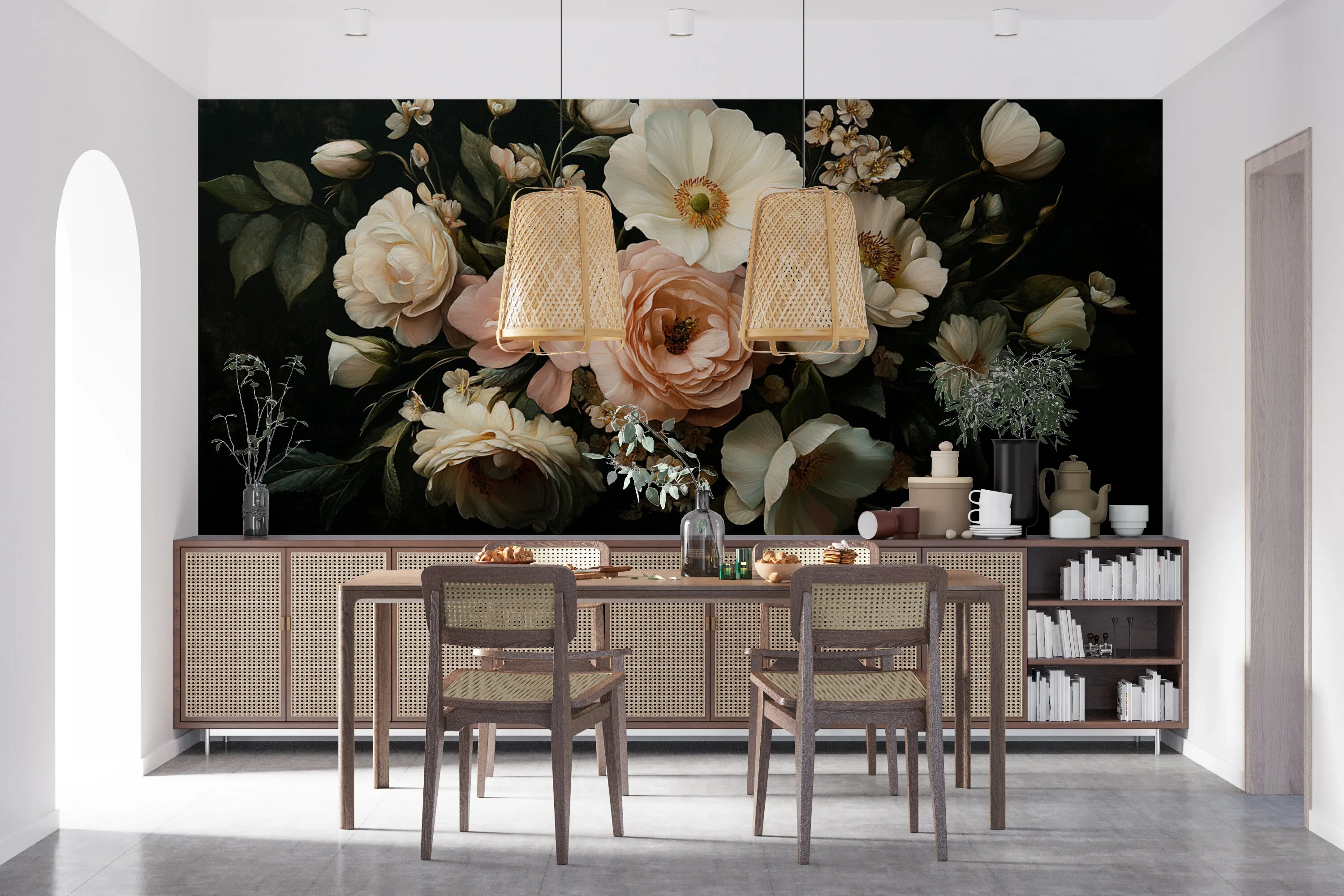 Rendered wallpaper image for Elysian Petal Harmony Wall Mural