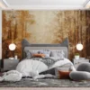 A peaceful forest scene showcasing warm shades of brown|gold|and cream.