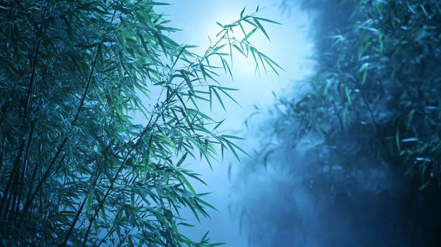 Main product image for Ethereal Bamboo Serenity in a Misty Oasis Wall Mural