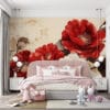 Vibrant floral composition with large red and white flowers