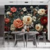 Vibrant arrangement of roses and flowers on a black background