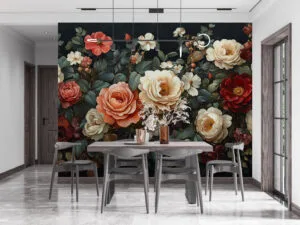 Vibrant arrangement of roses and flowers on a black background