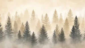 Alternative view of Ethereal Embrace of the Woodland Mist Wall Mural