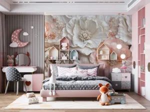 Intricate floral arrangement in soft shades of white and cream with pastel pink accents.