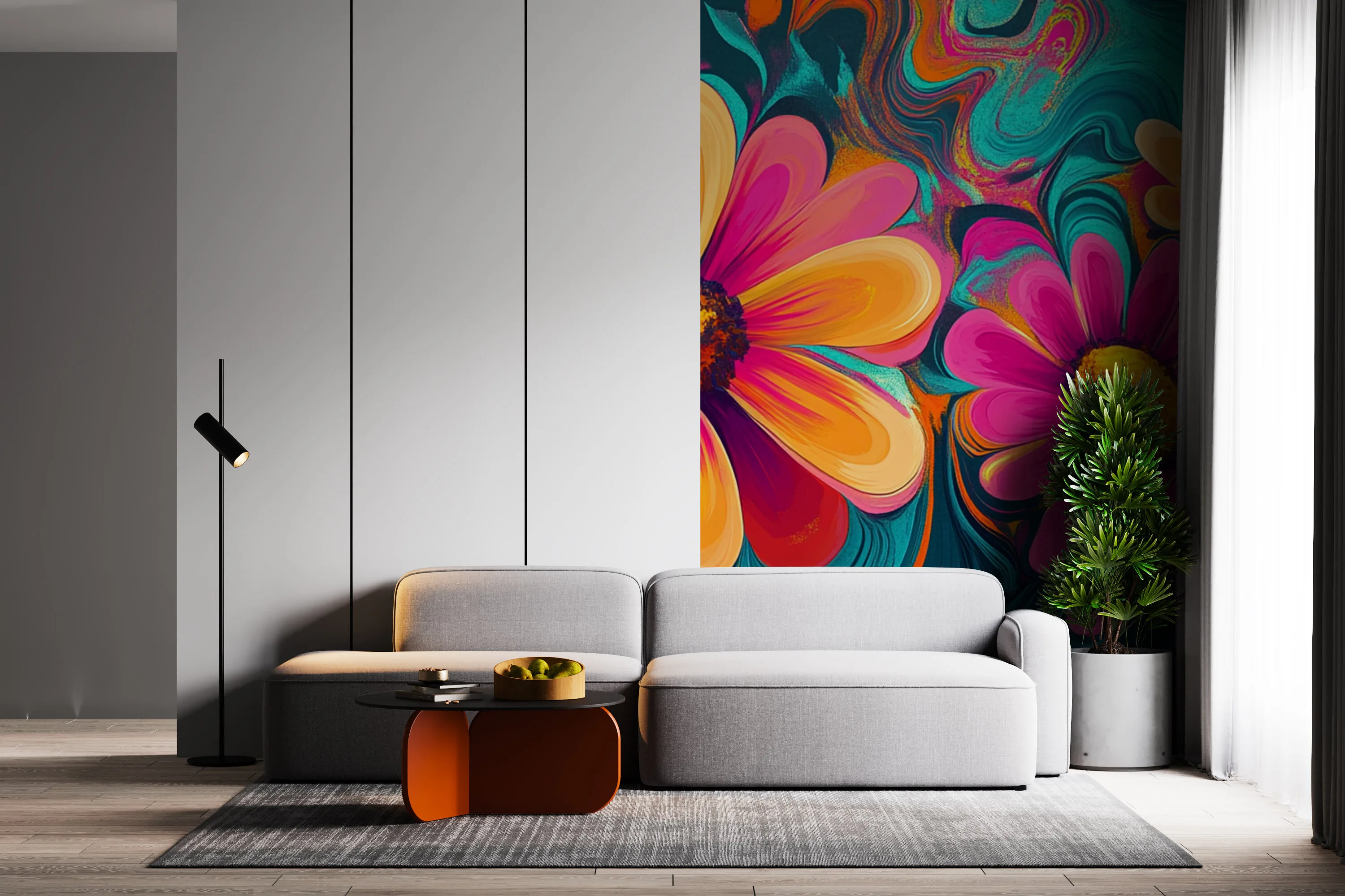 Rendered wallpaper image for Floral Symphony in Vivid Hues Wall Mural