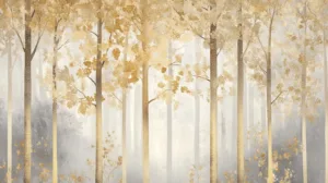 Alternative view of Golden Tranquility in the Misty Woods Wall Mural