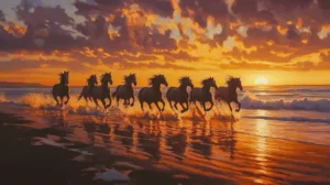Alternative view of Horses in Harmony at Sunset Wall Mural