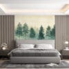 Serene forest landscape with mist and tall trees