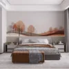 Stylized abstract landscape in soft peach and orange tones||