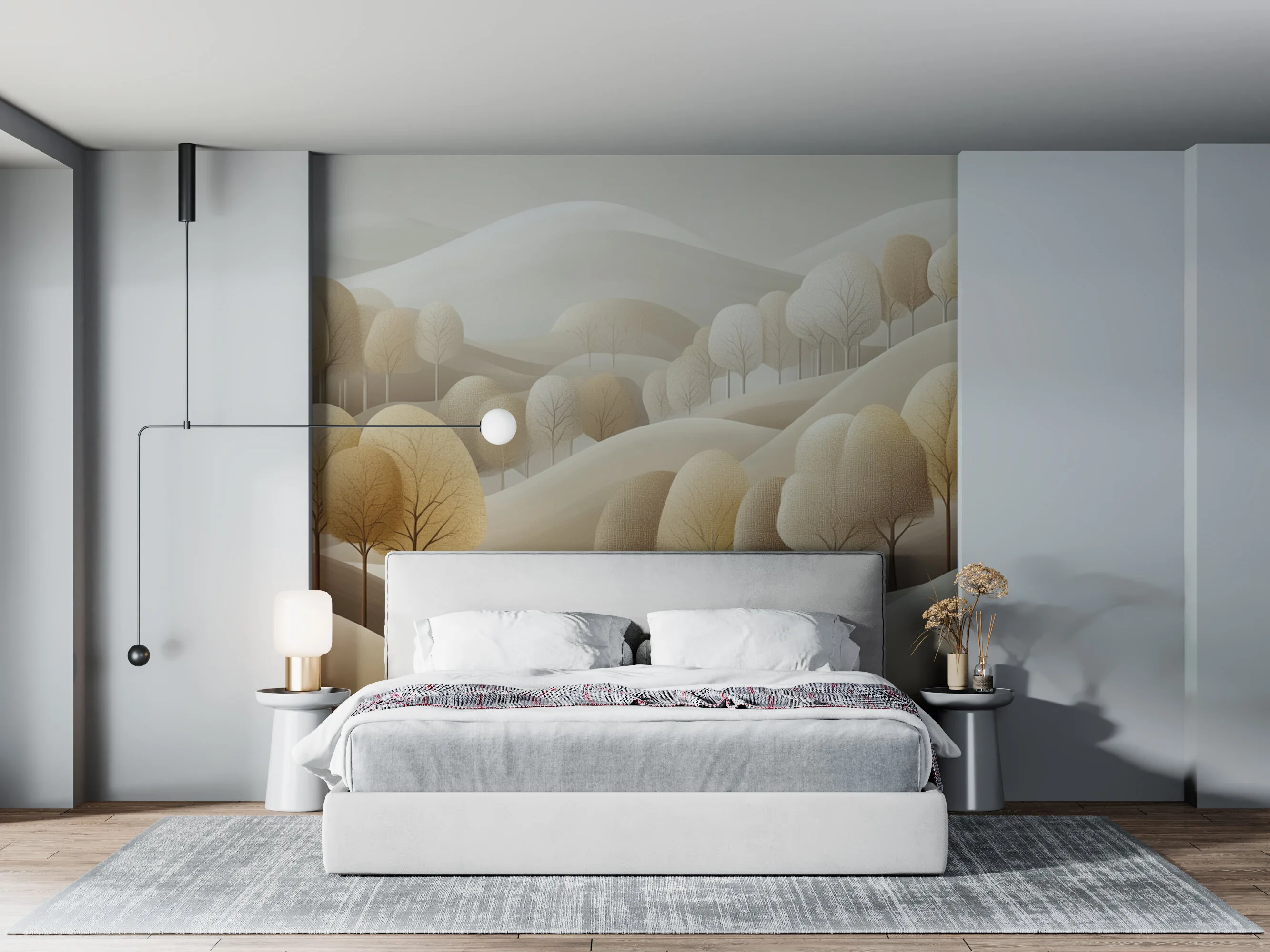 Rendered wallpaper image for Serene Hillside Harmony Wall Mural
