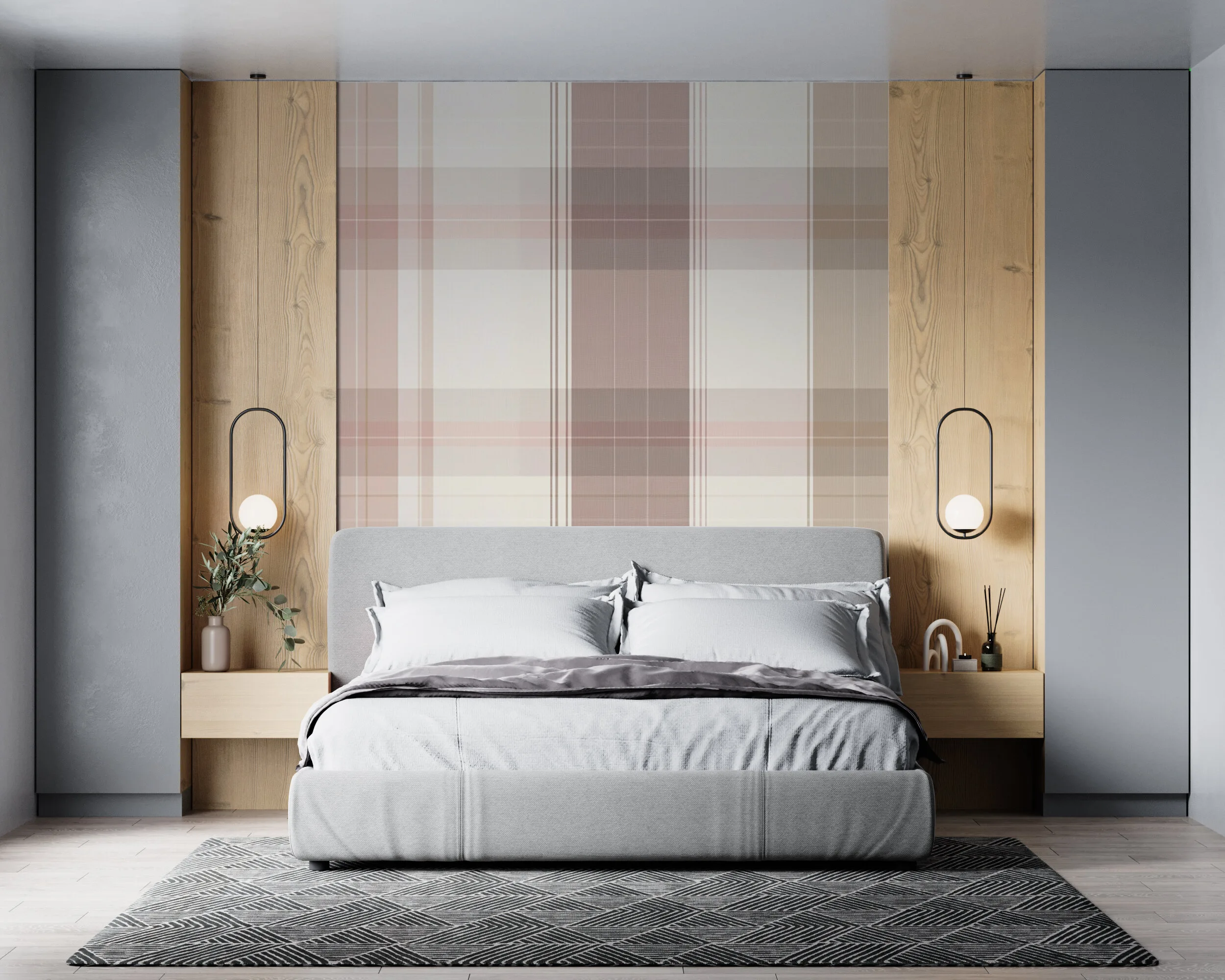 Rendered wallpaper image for Serene Plaid Harmony Wall Mural