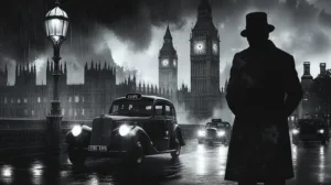 Alternative view of Shadows of London in Monochrome Rain Wall Mural