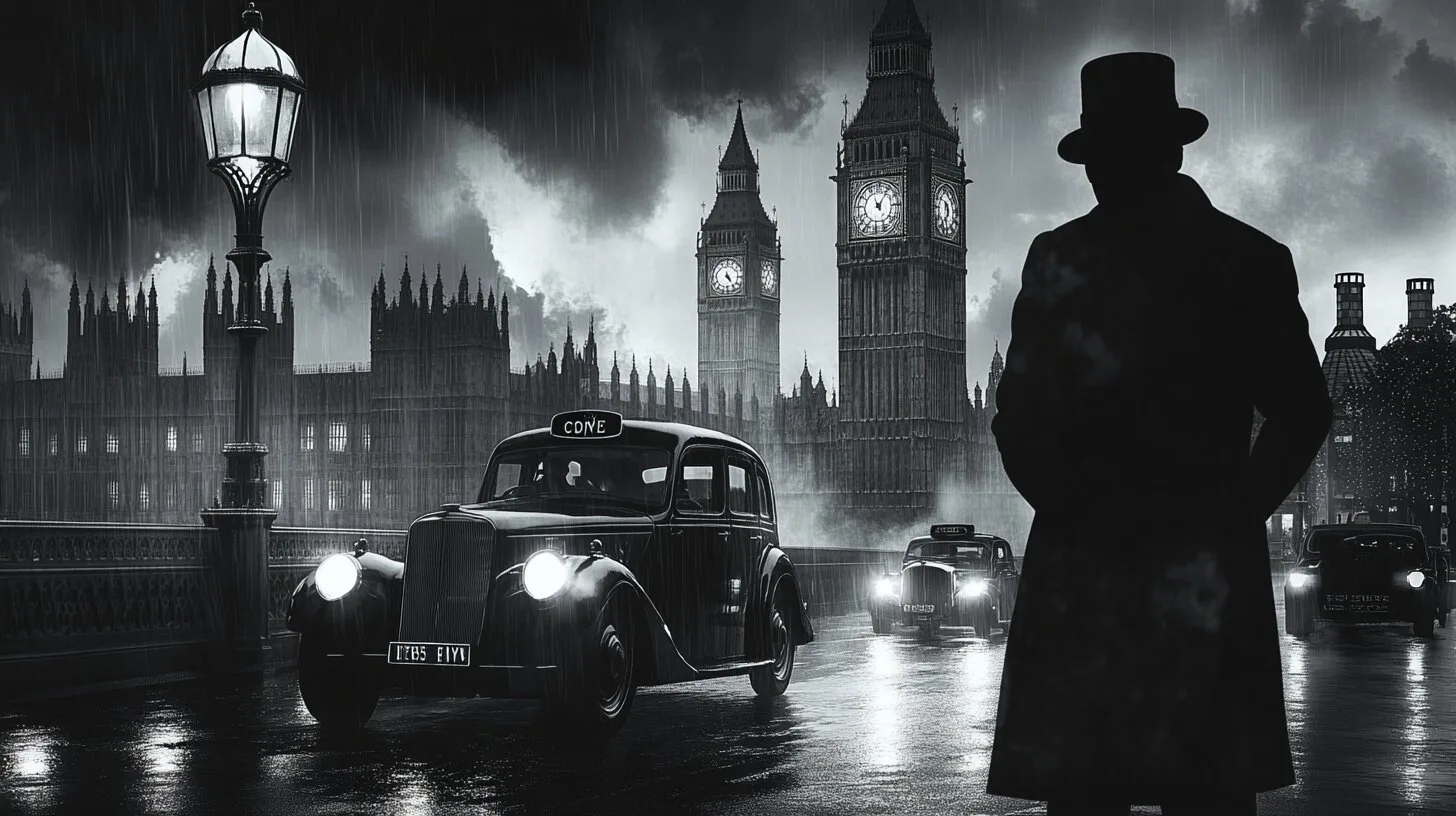 Main product image for Shadows of London in Monochrome Rain Wall Mural