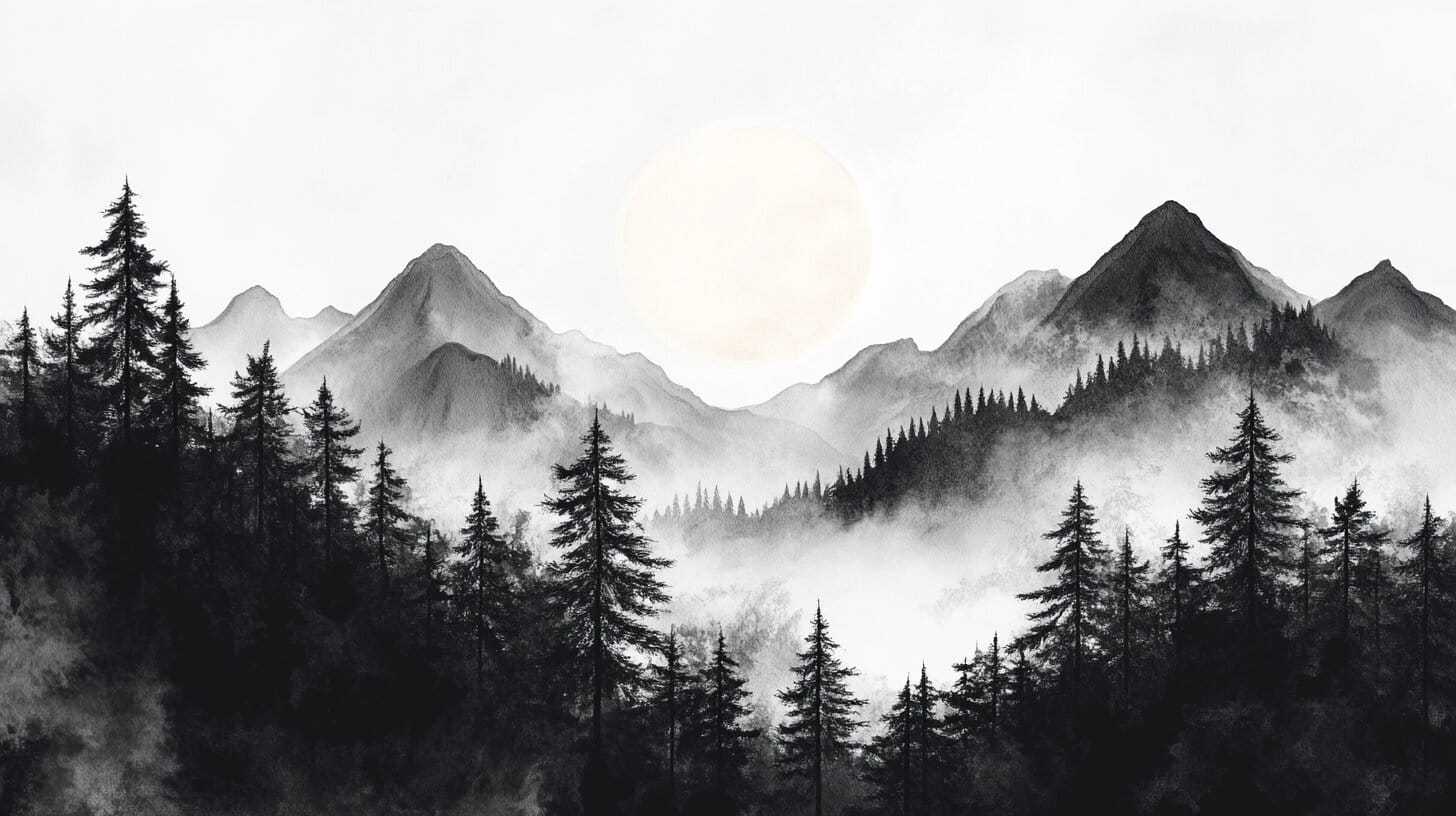 Main product image for Silent Echoes of the Monochrome Mountains Wall Mural