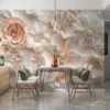 Intricate floral design in soft|muted colors.|