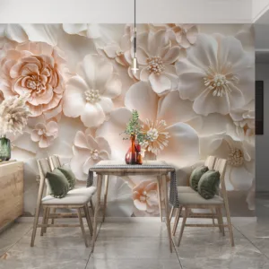 Intricate floral design in soft|muted colors.|