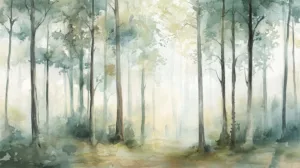 Alternative view of Tranquil Embrace of the Misty Woods Wall Mural