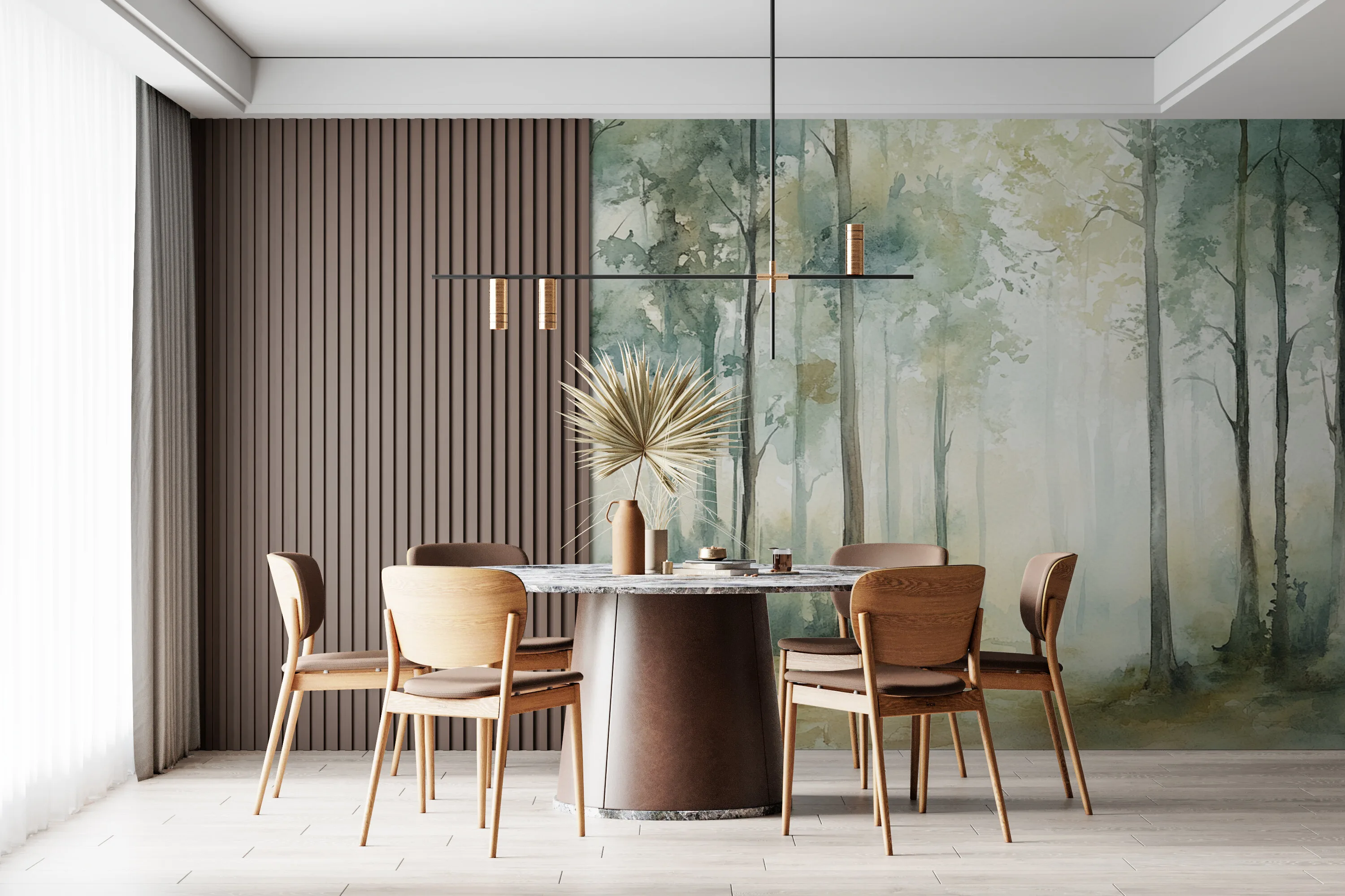 Rendered wallpaper image for Tranquil Embrace of the Misty Woods Wall Mural