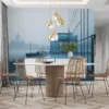 Sleek minimalist cityscape of Helsinki with modern architecture and foggy atmosphere.||