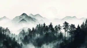 Alternative view of Veil of Tranquility in Misty Heights Wall Mural