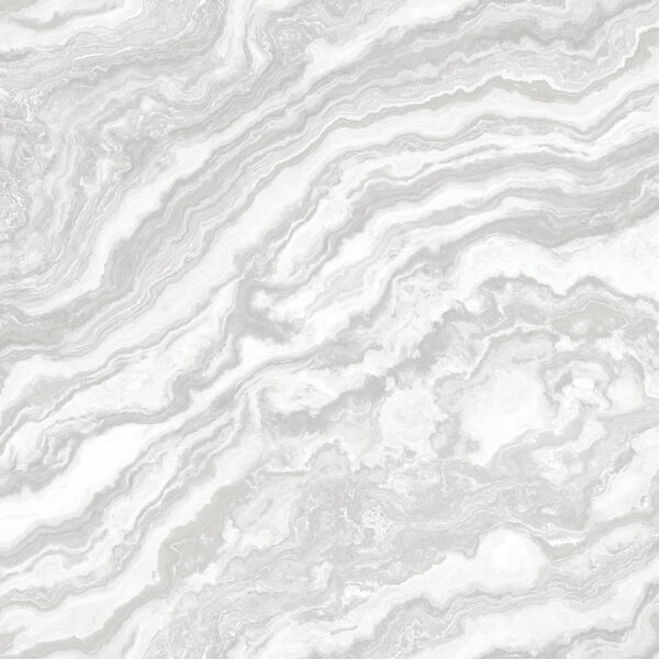 Marble-patterned wallpaper in shades of light grey and white.