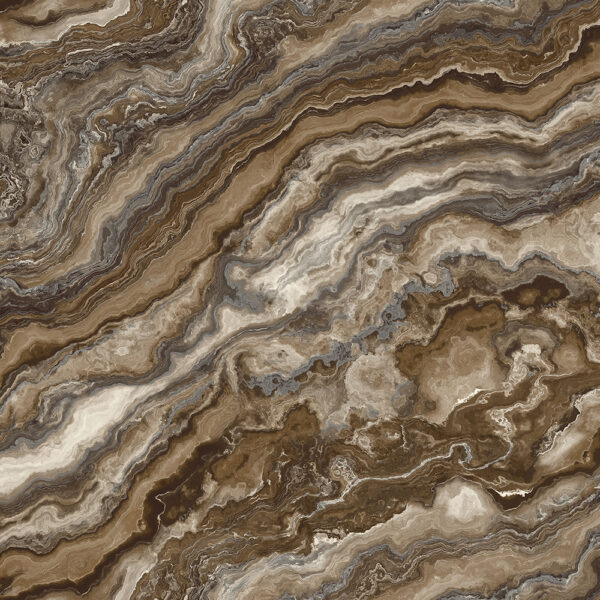 Abstract marble texture wallpaper with swirling brown and beige patterns.