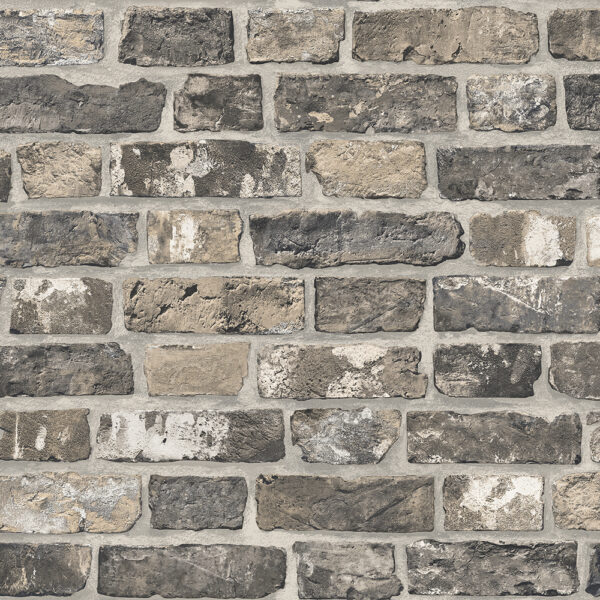 Textured grey-brown brick wallpaper pattern.