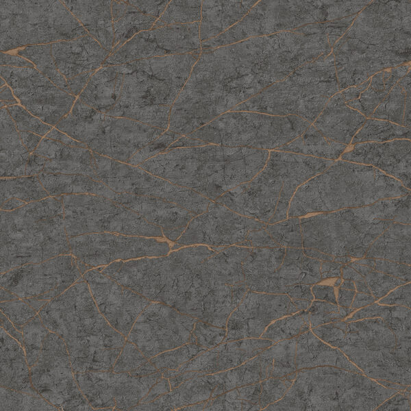Dark grey textured wallpaper with copper-colored veining.