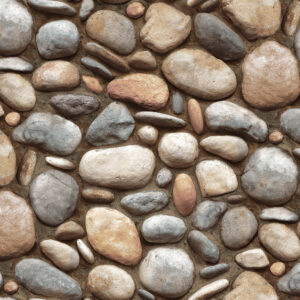 Wallpaper pattern featuring various sized and shaped stones in natural earth tones.