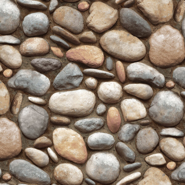 Wallpaper pattern featuring various sized and shaped stones in natural earth tones.