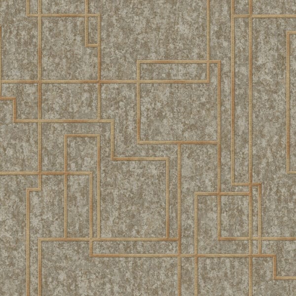 Taupe and Gold Octagon Lines Wallpaper