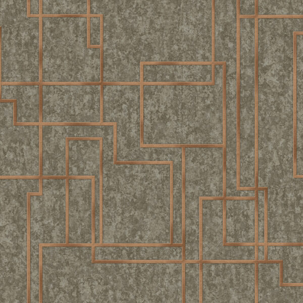 Olive and Copper Octagon Lines Geometric Wallpaper