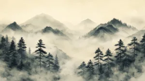 Alternative view of Whispers of Tranquil Peaks Wall Mural